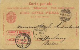 2201 - Suisse - ENTIER POSTAL  De CHAUX De FONDS  à STRASBOURG    Circulée Le 15.02.1893  (précurseur ) - Sonstige & Ohne Zuordnung