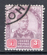 Malaysian States - Johore - 1891-94 Sultan Abu Bakar - 3c Dull Purple & Carmine Used (SG 23) - Johore