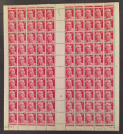 France 1945/47 Marianne De Gandon N°712 Une Feuille De 100 Avec Divers Variétés,dont Mèches Sur Le Front ** TB - 1945-54 Marianne De Gandon