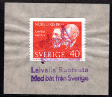 Schweden 40 öre Auf Briefstück M. Blauem Finnland Schiffspost Stempel M. Dampfer - Autres & Non Classés