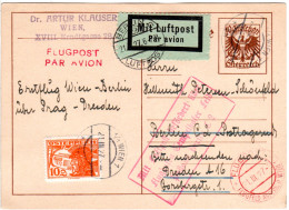 Österreich 1927, Luftpost Karte V. Wien N. Dredsen M. Berlin Bestätigungsstpl. - Andere & Zonder Classificatie