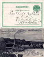 Schweden 1907, 5 öre Ganzsache M. Rs. Malerei Ludvika Angsag Per Bahnpost 74B - Brieven En Documenten