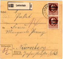 Bayern 1920, MeF 2x75 Pf. Volksstaat Auf Paketkarte V. LENTERSHEIM - Cartas & Documentos