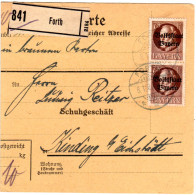 Bayern 1920, MeF 2x75 Pf. Volksstaat Auf Paketkarte V. Fürth N. Kinding - Brieven En Documenten