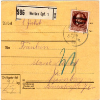 Bayern 1920, EF 75 Pf. Volksstaat Auf Paketkarte V. WEIDEN Opf.1 - Brieven En Documenten