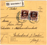 Bayern 1920, MeF 2x75 Pf. Volksstaat Auf Paketkarte KAISERSLAUTERN - Erlenbach - Cartas & Documentos