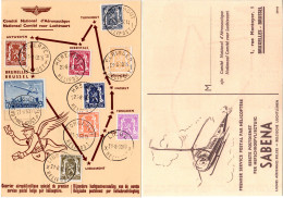 Belgien 1950, Helicopter-Post Flugstrecke, Schmuckblatt M. Allen Etappenorten - Helicópteros