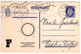 Norwegen P 66, Gebr. 15 öre Ganzsache M. Margarine Werbung U. Abb. Sonne - Cartas & Documentos