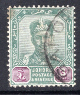 Malaysian States - Johore - 1896-99 Sultan Ibrahim - 3c Green & Purple Used (SG 41) - Johore