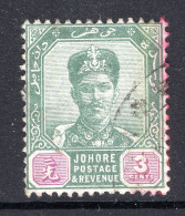 Malaysian States - Johore - 1896-99 Sultan Ibrahim - 3c Green & Claret Used (SG 41a) - Johore