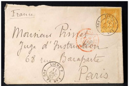 Enveloppe De Paquebot France Ligne P Modane à Paris 1883 Et Arrivée 1884 - 1876-1898 Sage (Tipo II)