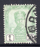 Malaysian States - Johore - 1896-99 Sultan Ibrahim - 10c Green & Black Used (SG 46) - Johore