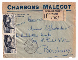 Lettre 1952 Recommandée Bordeaux Cours De La Marne Gironde Charbon Malécot Paire Arbois Jura 15F - Storia Postale