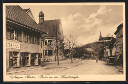 AK Oeflingen /Baden, Hauptstrasse Mit Geschäft Und Kirche  - Baden-Baden