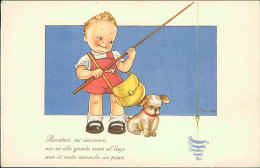 MARIA PIA FRANZONI TOMBA SIGNED 1940s POSTCARD - SPORT - BOY & DOG FISHING  (5706) - Other & Unclassified