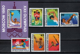 Bulgaria 1979 Olympic Games Moscow, Waterball, Swimming, Kayaking Etc. Set Of 6 + S/s MNH - Zomer 1980: Moskou