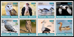 TOGO 2024 SET 8V - REGULAR ONLY - BIRDS OISEAUX - DUCK DUCKS BARN OWL OWLS SECRETARY BIRD EAGLES EAGLE DOVES - MNH - Owls