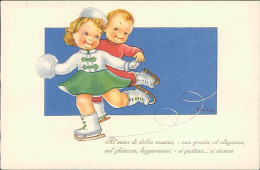 MARIA PIA FRANZONI TOMBA SIGNED 1940s POSTCARD - SPORT - CHILDREN & ICE-SKATING  (5714) - Autres & Non Classés