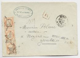 FRANCE 40C SIEGE BANDE DE 3 LETTRE COVER ETOILE 22 PARIS R TAITBOUT 12 MARS 1873 POUR YONNE - 1849-1876: Période Classique