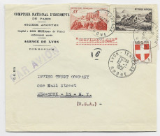 N°841A +843+836 PERFORE CNE LETTRE AVION LYON 12.2.1951 POUR USA AU TARIF - Covers & Documents