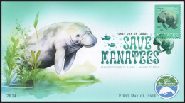 USA 2024 Save Manatees,Fish,Under Water,Herbivorous Marine, Mammal,Sea Cow, Digital Color Postmark ,FDC Cover (**) - Brieven En Documenten