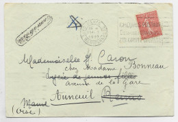 FRANCE SEMEUSE 50C LIGNEE SEUL LETTRE PARIS 1929 POUR REIMS REEXP A AUNEUIL OISE + TROUVE A LA BOITE - 1921-1960: Modern Period