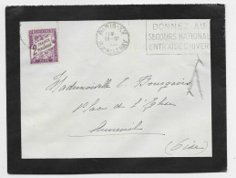 FRANCE TAXE 2FR VIOLET AUNEUIL OISE 1941 LETTRE DEUIL MEC PARIS XV SECOURS NATIONAL - 1859-1959 Lettres & Documents