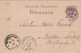 Ganzsache 5 Pfennig - Pirna 1882 > Marie Freund Dresden Neustadt - Briefkaarten