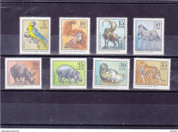 RDA 1975 Animaux, Ara, Orang-outan, Bouquetin, Rhinocéros, Hippopotame , Phoque, Tigre, Zèbre Yvert 1711-1718 NEUF** MNH - Nuovi