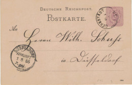 Ganzsache 5 Pfennig - Gerbstädt 1885 > Wilhelm Schuss Düsseldorf Ankunft - Cartes Postales