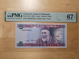 Lithuania 1993 5 Litai P-55a PMG67 UNC - Lithuania