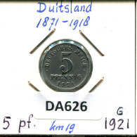 5 PFENNIG 1921 G ALEMANIA Moneda GERMANY #DA626.2.E.A - 5 Rentenpfennig & 5 Reichspfennig