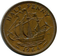 HALF PENNY 1964 UK GREAT BRITAIN Coin #BA993.U.A - C. 1/2 Penny