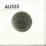25 CENTS 1954 NETHERLANDS Coin #AU523.U.A - 1948-1980: Juliana