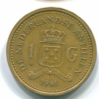1 GULDEN 1991 NETHERLANDS ANTILLES Aureate Steel Colonial Coin #S12129.U.A - Niederländische Antillen