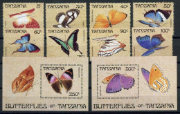 Tansania 198-205 + Bl. 81-82 Postfrisch Schmetterling #HF452 - Tanzania (1964-...)