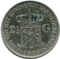 2 1/2 GULDEN 1939 NÉERLANDAIS NETHERLANDS ARGENT Pièce #AR949.F.A - 2 1/2 Florín Holandés (Gulden)