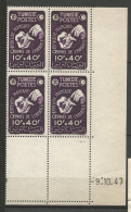 TUNISIE N° 323 Bloc De 4 Coin Daté 9 / 10 / 47 NEUF** SANS CHARNIERE NI TRACE / Hingeless  / MNH - Unused Stamps