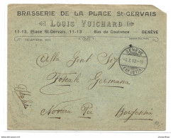 169 - 86 - Enveloppe Brasserie Place St-Gervais Vuichard Envoyée De Genève En Italie 1912 - Cartas & Documentos