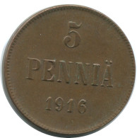 5 PENNIA 1916 FINLANDE FINLAND Pièce RUSSIE RUSSIA EMPIRE #AB202.5.F.A - Finnland