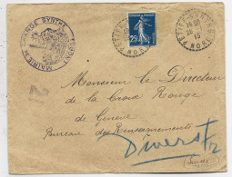 SEMEUSE 25C LETTRE C. PERLE PETITE SYNTHE 28.1.1915 NORD + CACHET MAIRIE GRANDE POUR CROIX ROUGE GENEVE - Guerra Del 1914-18