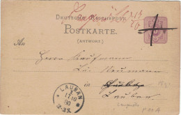 Ganzsache 5 Pfennig Antwortkarte 1880 > Kaufmann Lauban - Briefträgerentwertung - Postkarten