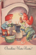 SANTA CLAUS Happy New Year Christmas GNOME Vintage Postcard CPSMPF #PKD320.A - Santa Claus
