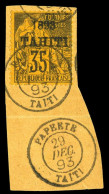 N°28, 35c Violet-noir Sur Jaune Surchargé '1893 Tahiti' Sur Son Support - Usados