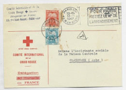 LETTRE FRANCHISE CROIX ROUGE PARIS 1947 POUR AUBE TAXE 10FR CHIFFRE + MIXTE 2FR  TAXE 13.11.1947 RARE - 1859-1959 Covers & Documents