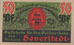 50 PFENNIG 1922 Stadt BEVERSTEDT Hanover UNC DEUTSCHLAND Notgeld Banknote #PI466 - [11] Lokale Uitgaven