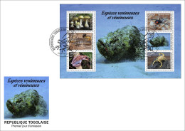 TOGO 2024 FDC MS 6V - TOXIC SPECIES - MUSHROOM MUSHROOM SNAKE SNAKES FROG FROGS SPIDER SPIDERS FISH SCORPIONS - Pilze