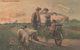 RETOUR DES CHAMPS, FEMME, HOMME, ENFANT, MOUTONS, VACHES COULEUR   REF 16255 - Other & Unclassified