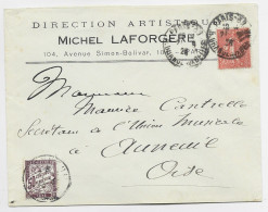 SEMEUSE 50C LETTRE ENTETE DIRECTION ARTISTIQUE MICLE LAFORGERE AVENUE SIMON BOLIVAR 1929 POUR OISE TAXE 50C - 1921-1960: Période Moderne