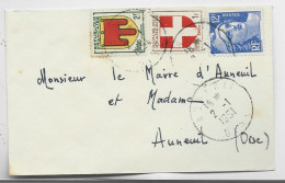 BLASON 1FR+2FR +12FR GANDON BLEU MIGNONNETTE AUNEUIL OISE 2.1.1951 - 1941-66 Wappen